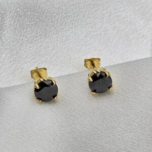 Elegant 18k Yellow Gold Over Sterling Silver Black Moissanite Stud Earrings